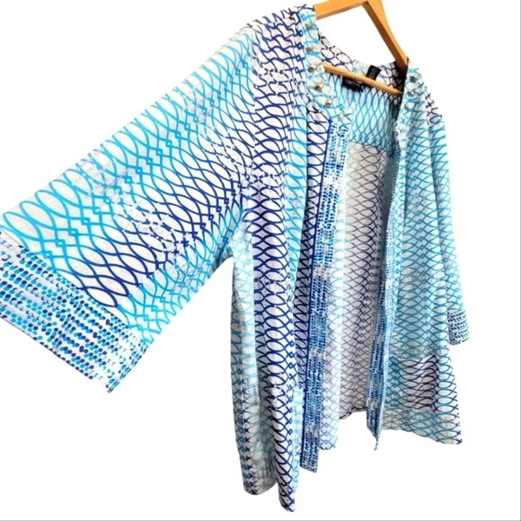 2X MAGGIE BARNS Linen Blend Geometric Rhinestone  Open Front Blazer - Picture 3 of 8